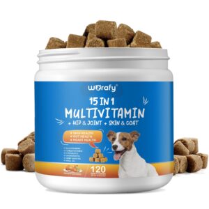 dog 15-in-1 multivitamin chewable, dog vitamins & supplements, pet joint support health - immunity - mobility - gut - skin, dog vitamins with biotin, cranberry, glucosamine for dogs (120 chews)