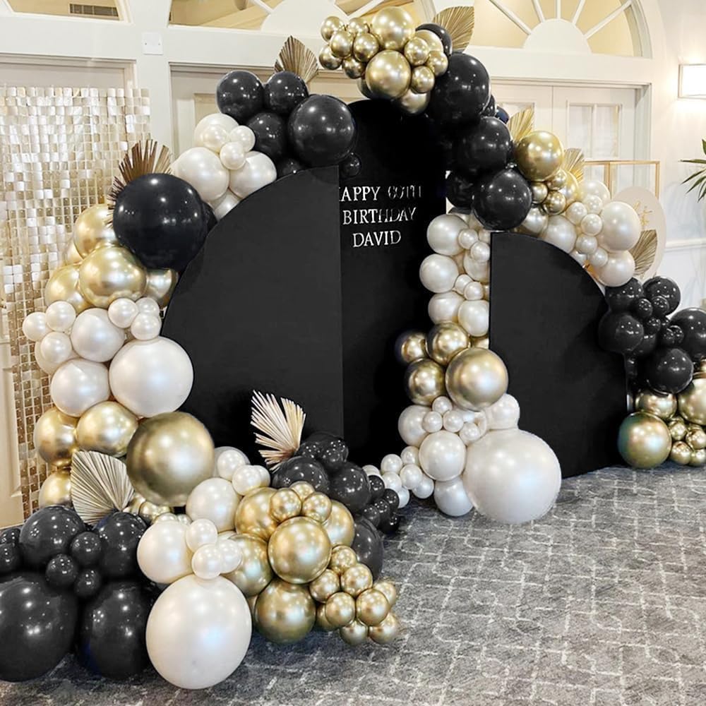 Black White Gold Balloon Garland Double Stuffed Pearl White Sand Balloons Champagne Metallic Gold Neutral Balloon Arch Kit For Birthday Graduation Wedding Bachelorette Halloween Party Decorations