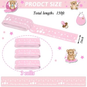 Baby Shower Games for Girl Gender Neutral How Big is Mommys Belly Tape 150 feet Measure Baby Bump Tape Measuring Tape Pregnant Belly Bear Baby Shower Tummy Measuring Tape Party Favors Supplies Pink