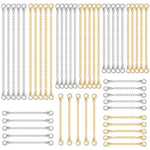 winee 30pcs chain extenders for necklace, necklace extenders for women girls bracelet anklet extender stainless steel chain extenders for jewelry making 2in 3in 4in 5in 6in (15 gold, 15 silver)