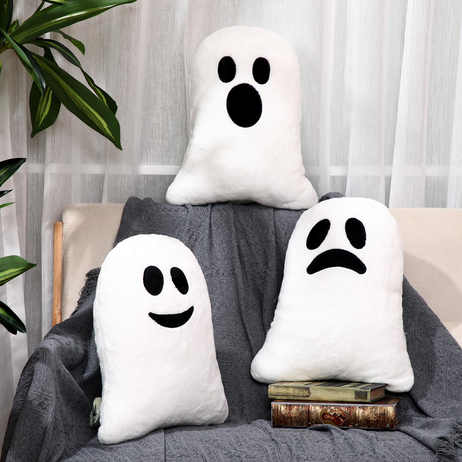 Tradder 3 Pcs Halloween Pillows Cute Ghost Shaped Pillow Halloween Decorative Throw Pillow 15.7'' Stuffed Ghost Fluffy Plush Pillow Soft Cute Throw Pillow for Halloween Home Party Decor Gift (Funny)