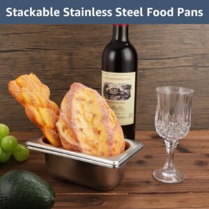 EATHEATY 8 Pack Hotel Pans Stainless Steel Steam Table Pan Stackable Catering Pan Anti Jam Steam Pan Catering Food Pan for Hotel Restaurant Buffet Party Supplies (1/9 Size 2-1/2 Inch Deep)