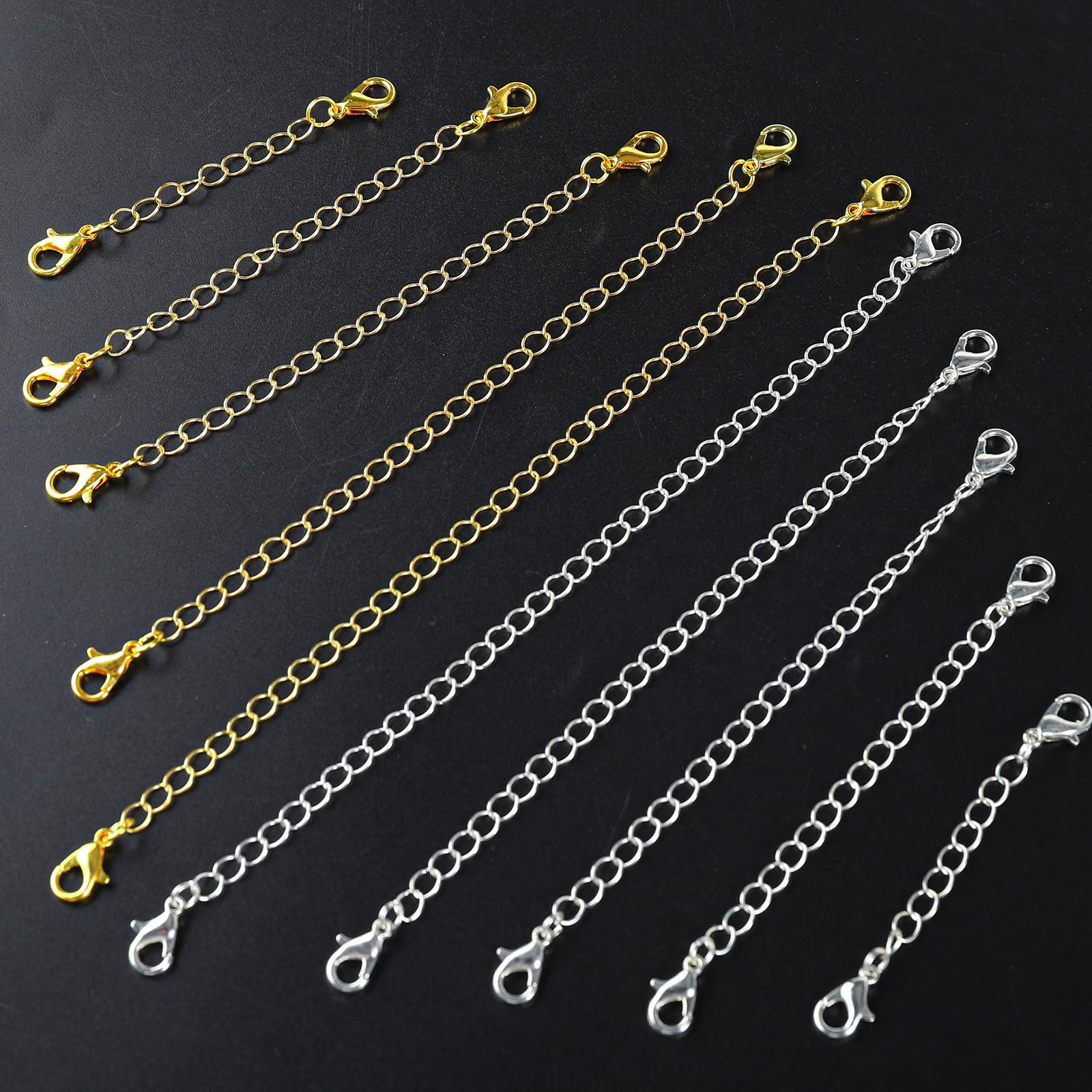 winee 30pcs Chain Extenders for Necklace, Necklace Extenders for Women Girls Bracelet Anklet Extender Stainless Steel Chain Extenders for Jewelry Making 2in 3in 4in 5in 6in (15 Gold, 15 Silver)