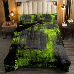 grunge lime green bedding sets full black grey watercolor ombre comforter set for kids boys teen men hippie graffiti tie dye quilt comforter abstract oil painting minimalist room decor 3 pcs