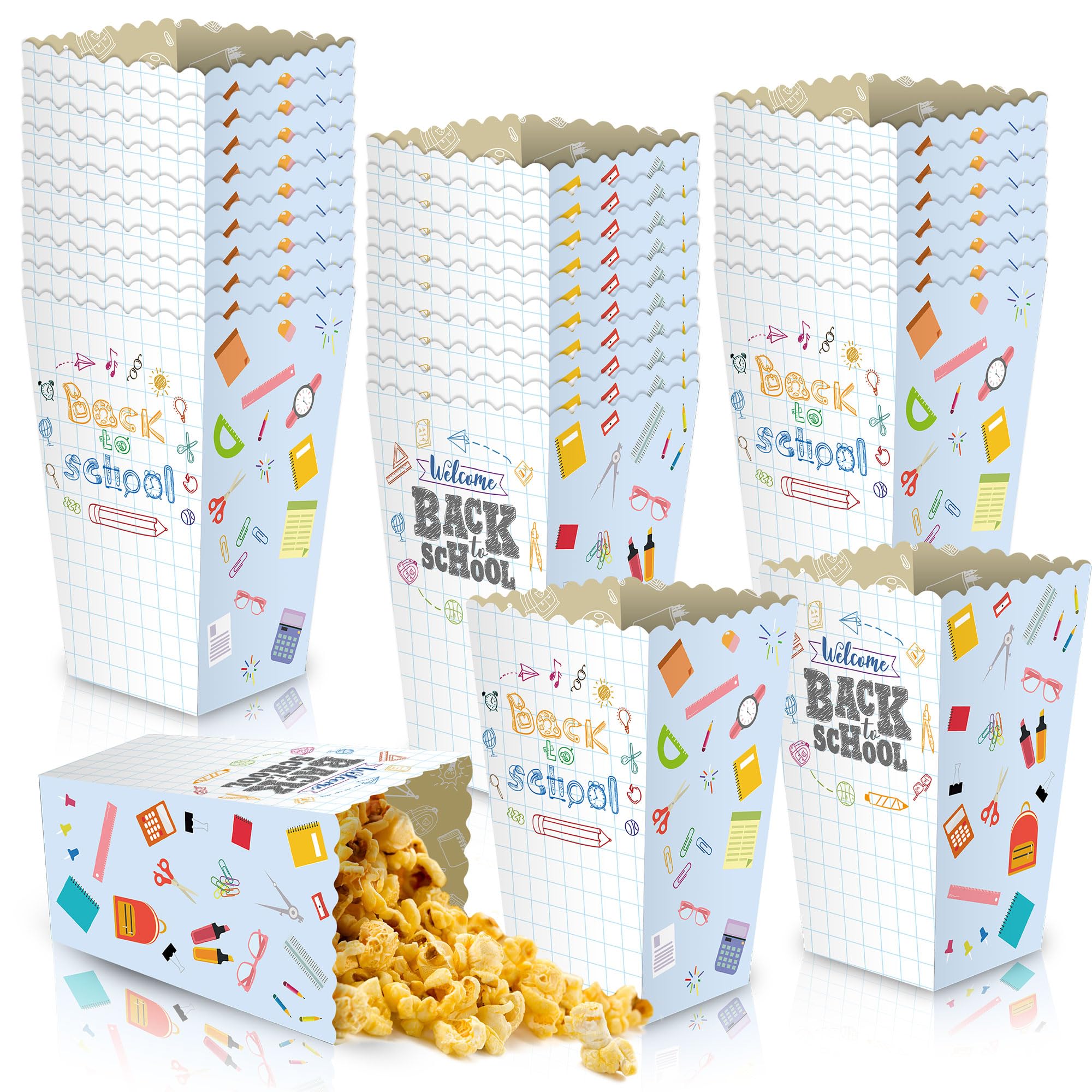 Adnee 30 Pieces Back to School Popcorn Boxes- First Day of School Party Candy Boxes -Welcome Back to School Popcorn Holders for Classroom Decoration Teacher Gift Bag Party Favor