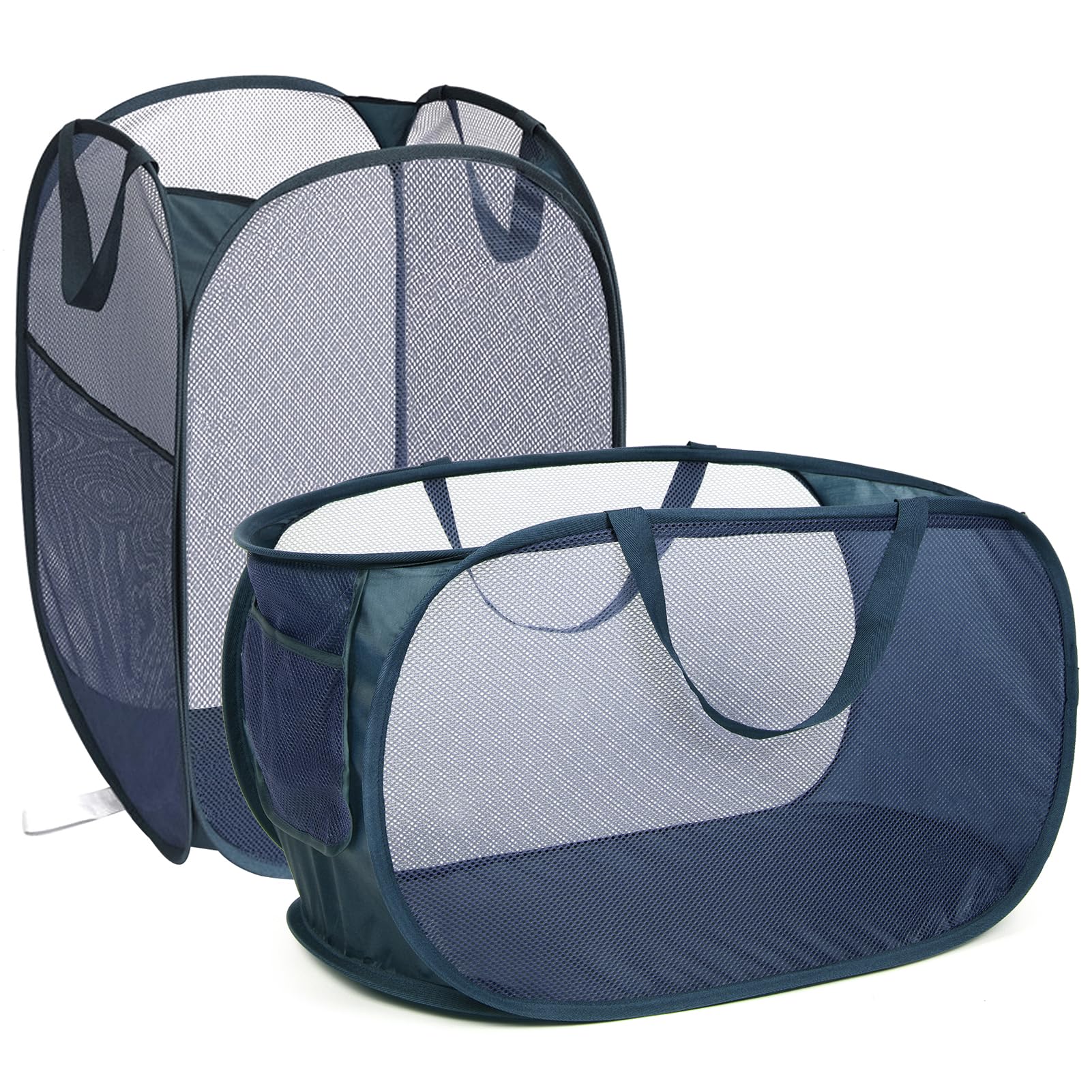 2 Pack Collapsible Laundry Baskets - Foldable Clothes Hampers for Laundry - Sturdy Pop Up Laundry Hampers for Home, Bedroom, Dorm, Kids Room, Travel Navy