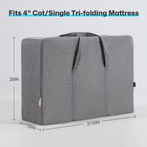 GOHOME Folding Mattress Storage Bags - Trifold Memory Foam Mattress Carry Case, Portable Mattress Sofa Bed Carrying Box for 4" Cot/Single Size Foldable Floor Mattress, 31.5"x26"x13"