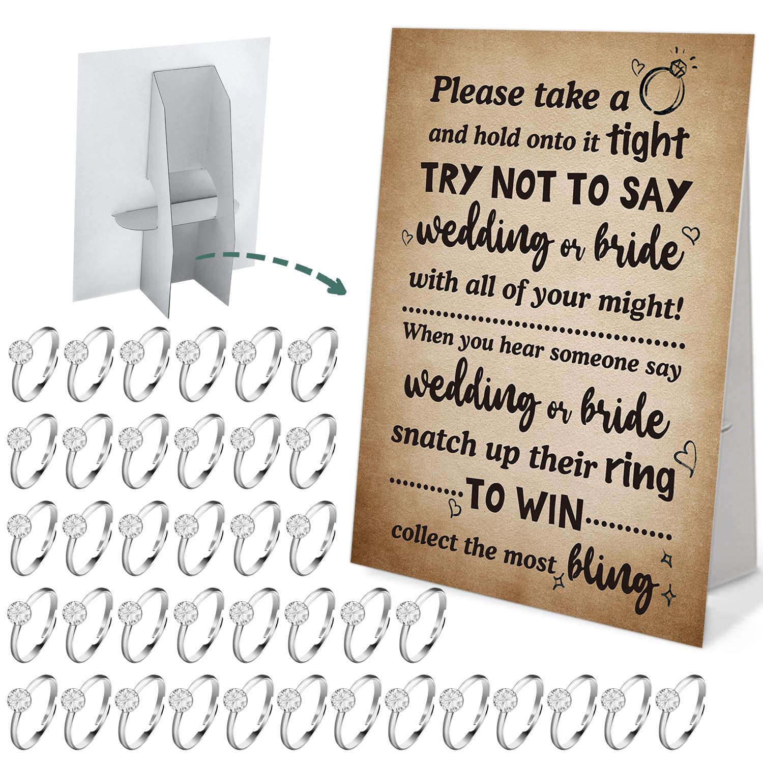 Don't say Bride or Wedding Game, Put a Ring on It Bridal Shower Game with 50 Fake Rings, Bridal Shower Decorations, Bachelorette Hens Party Game, Wedding Shower Supplies - 03