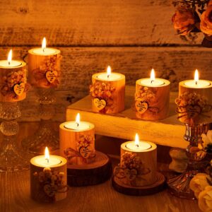 12 Pcs Rustic Wedding Favor Candle Holders Bridal Shower Favors Candles Wedding Party Favors Wedding Wooden Candle Gifts Wedding Souvenirs for Guest Romantic Gifts Wedding Decorations (Light Brown)