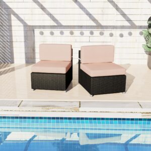 yoyomax 2pcs patio armless sofa set, outdoor sectional couch, modular wicker couch furniture, outdoor loveseat with adjustable feet for garden, backyard or porch, beige