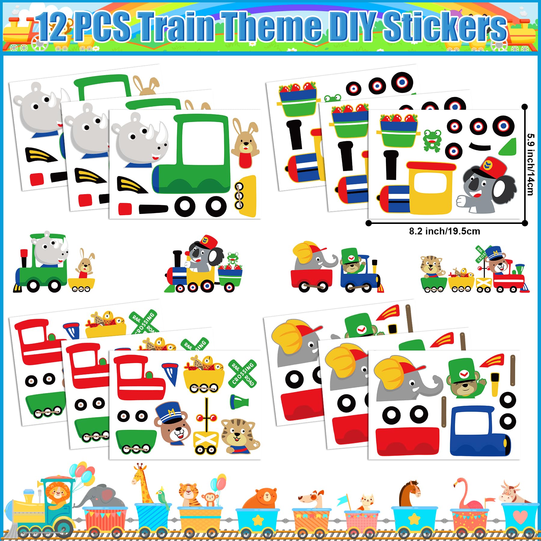 Erweicet Train Party Favors 72PCS Slap Bracelets DIY Stickers Temporary Tattoos Keychains Plastic Straws Gift Bags for Kids Car Theme Birthday Party Baby Shower