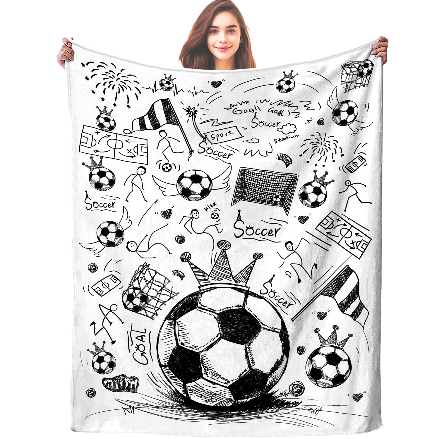 RUVNSR Soccer Blanket Sport Fans Cozy Soccer Blankets and Throws Unique Funny Plush Football Theme Decor Bedding for Lovers Kids Boys Girls Women Men Gifts Living Room Bedroom 60"X50"