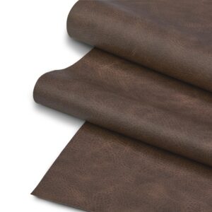 faux leather fabric, thick durable synthetic repholstery leather vinyl, soft touch distressed diy and craft material - individual 1 yard cut 36"x54" (cocoa)