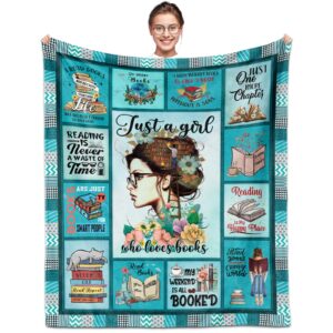 just a girl who loves books reading blanket 60"x50", gift for book lover, book gifts for women, reader gifts, reading gifts for book lovers, book blanket, book worm gifts for women, librarian gifts