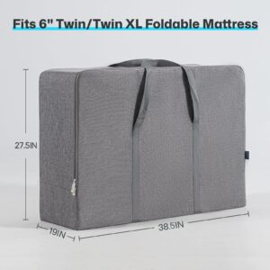 GOHOME Folding Mattress Storage Bag - Trifold Memory Foam Mattress Carry Case, Portable Mattress Sofa Bed Carrying Box for 6" Twin & Twin XL Foldable Floor Mattress, 38.5"x27.5"x19"