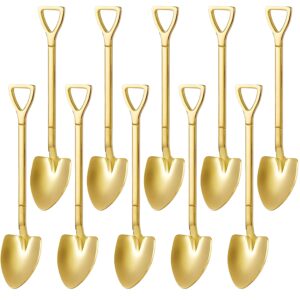 comicfs 10 pcs dessert spoons 6 inch shovel shape stainless steel spoons ice cream fruit spoon for home kitchen or restaurant (gold)