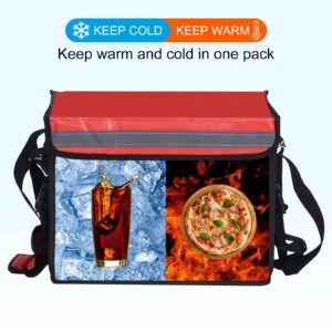 PATIKIL Insulated Bag for Pizza XL, 16.5"x11.4"x11.8" Insulated Bag with Divider, Catering Thermal Food Bag for HOT/COLD Food, Red(32L)