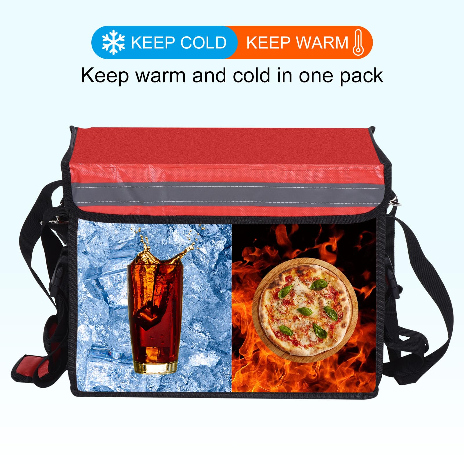 PATIKIL Insulated Bag for Pizza XL, 16.5"x11.4"x11.8" Insulated Bag with Divider, Catering Thermal Food Bag for HOT/COLD Food, Red(32L)