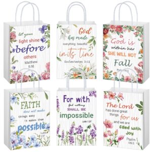 yeaqee 24 pcs religious gift bags bible verse treat bags inspirational flower paper bags with handles christian church gifts in bulk for women wedding birthday first communion baptism