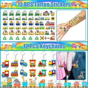 Erweicet Train Party Favors 72PCS Slap Bracelets DIY Stickers Temporary Tattoos Keychains Plastic Straws Gift Bags for Kids Car Theme Birthday Party Baby Shower