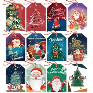 120 pcs christmas gift tags, christmas hanging tag label for christmas diy decorations present wrapping, with 20m / 66ft christmas ribbons, gift decoration, 12 styles