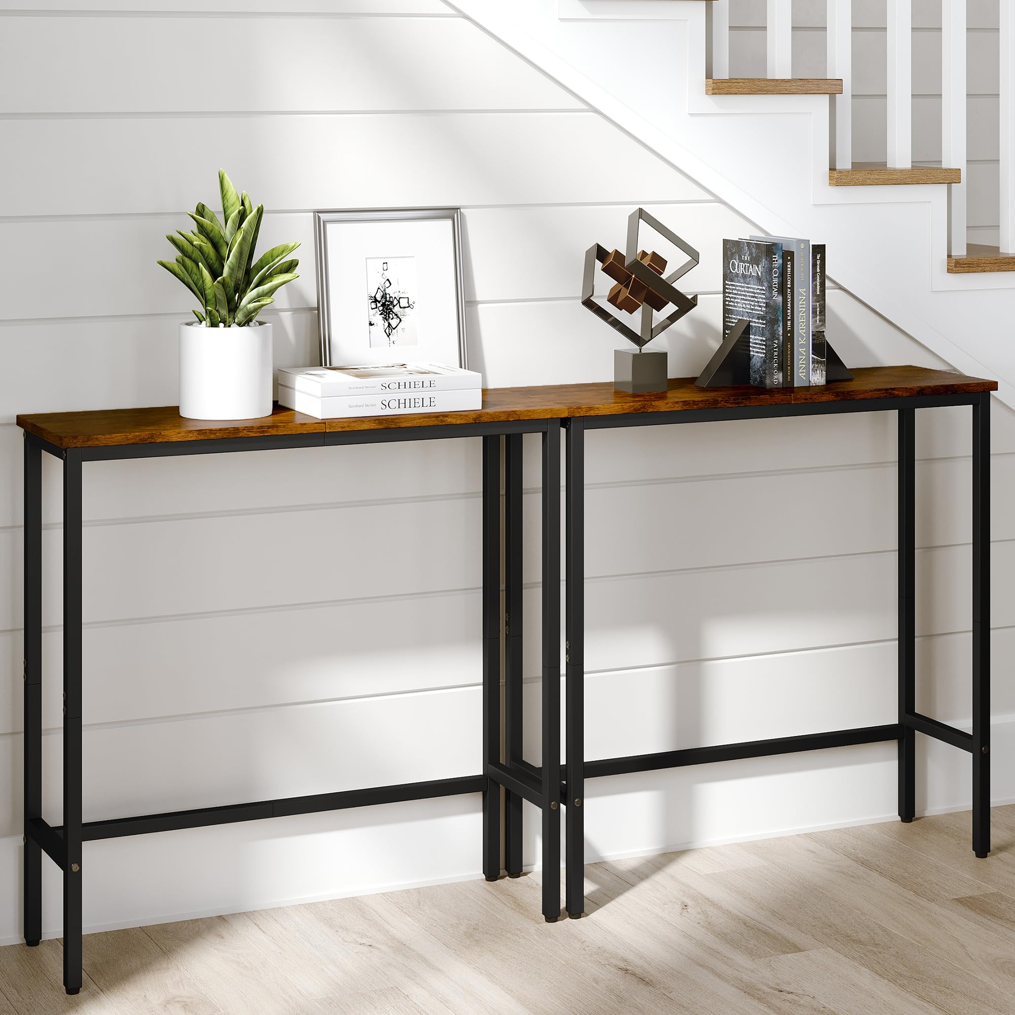 ELYKEN Small Console Table, 9.8" Dx29.6 Wx29.6 H Narrow Entryway Table Behind Sofa, Entry Table for Hallway, Bedroom, Living Room, Foyer, Rustic Brown