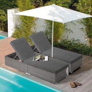 joivi outdoor patio chaise lounge chairs set of 2, pe wicker patio pool lounge chairs furniture set of 2, pool lounger gray rattan adjustable backrest with removable dark gray cushion