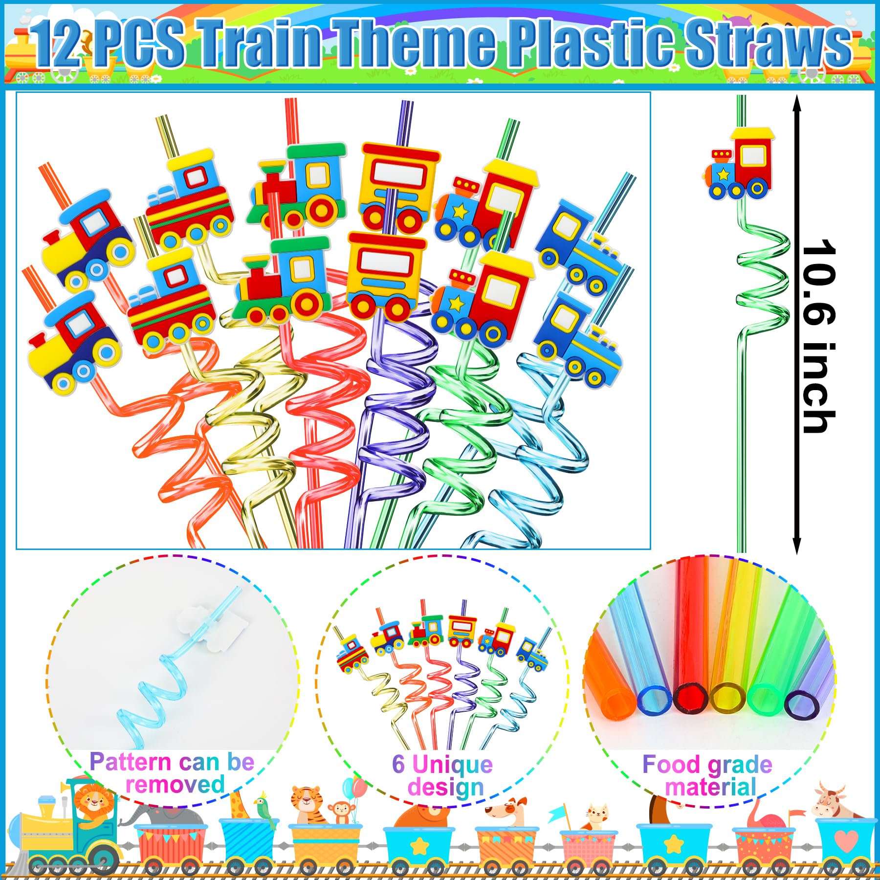 Erweicet Train Party Favors 72PCS Slap Bracelets DIY Stickers Temporary Tattoos Keychains Plastic Straws Gift Bags for Kids Car Theme Birthday Party Baby Shower