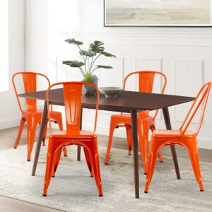 LSSBOUGHT Patio Dining Chairs Set of 4 Metal Chairs Indoor Outdoor Chairs Stackable Chairs for Kitchen, Dining Room, Bistro and Cafe (Orange)