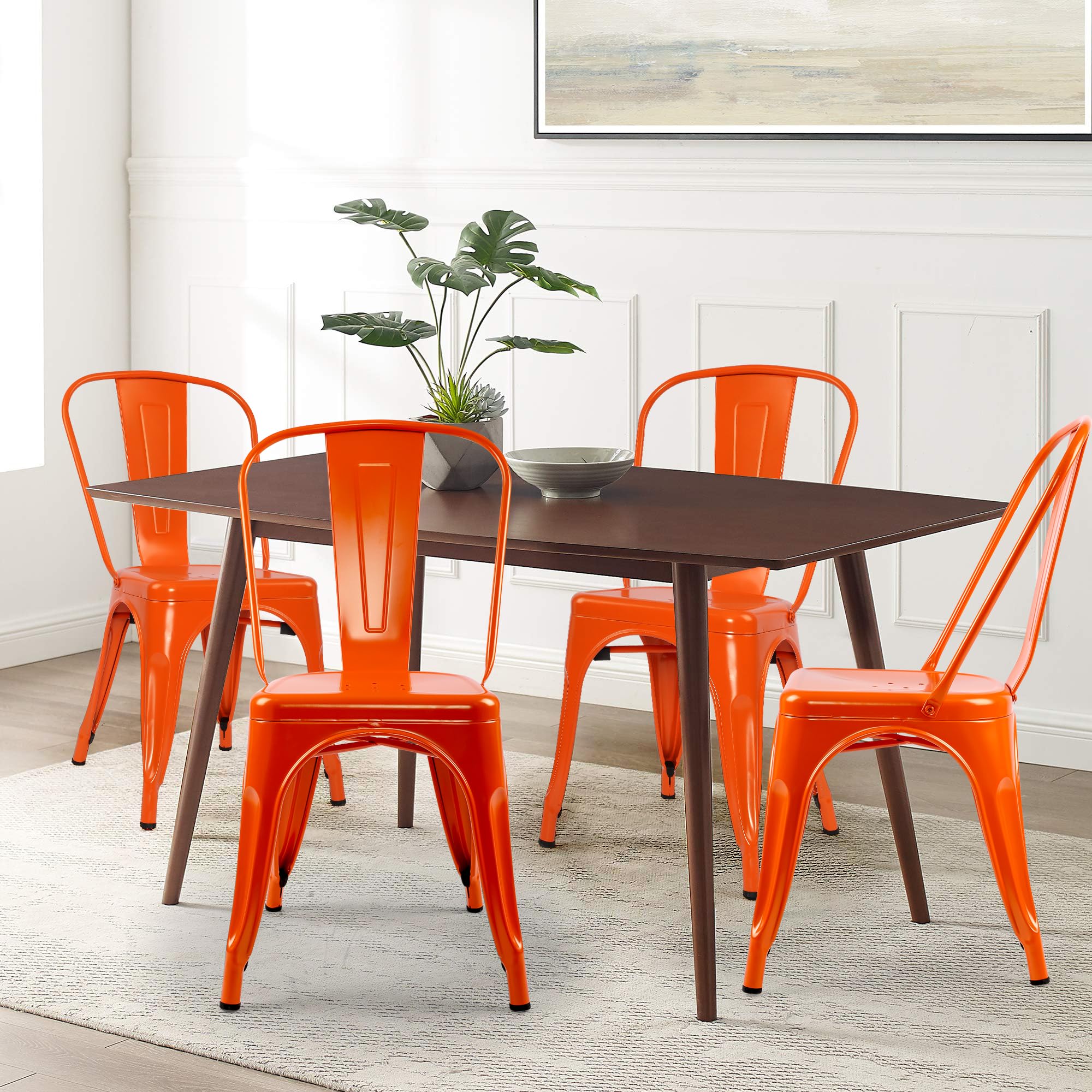 LSSBOUGHT Patio Dining Chairs Set of 4 Metal Chairs Indoor Outdoor Chairs Stackable Chairs for Kitchen, Dining Room, Bistro and Cafe (Orange)