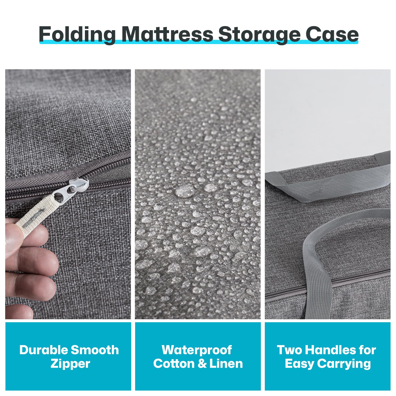 GOHOME Folding Mattress Storage Bag - Trifold Memory Foam Mattress Carry Case, Portable Mattress Sofa Bed Carrying Box for 6" Twin & Twin XL Foldable Floor Mattress, 38.5"x27.5"x19"