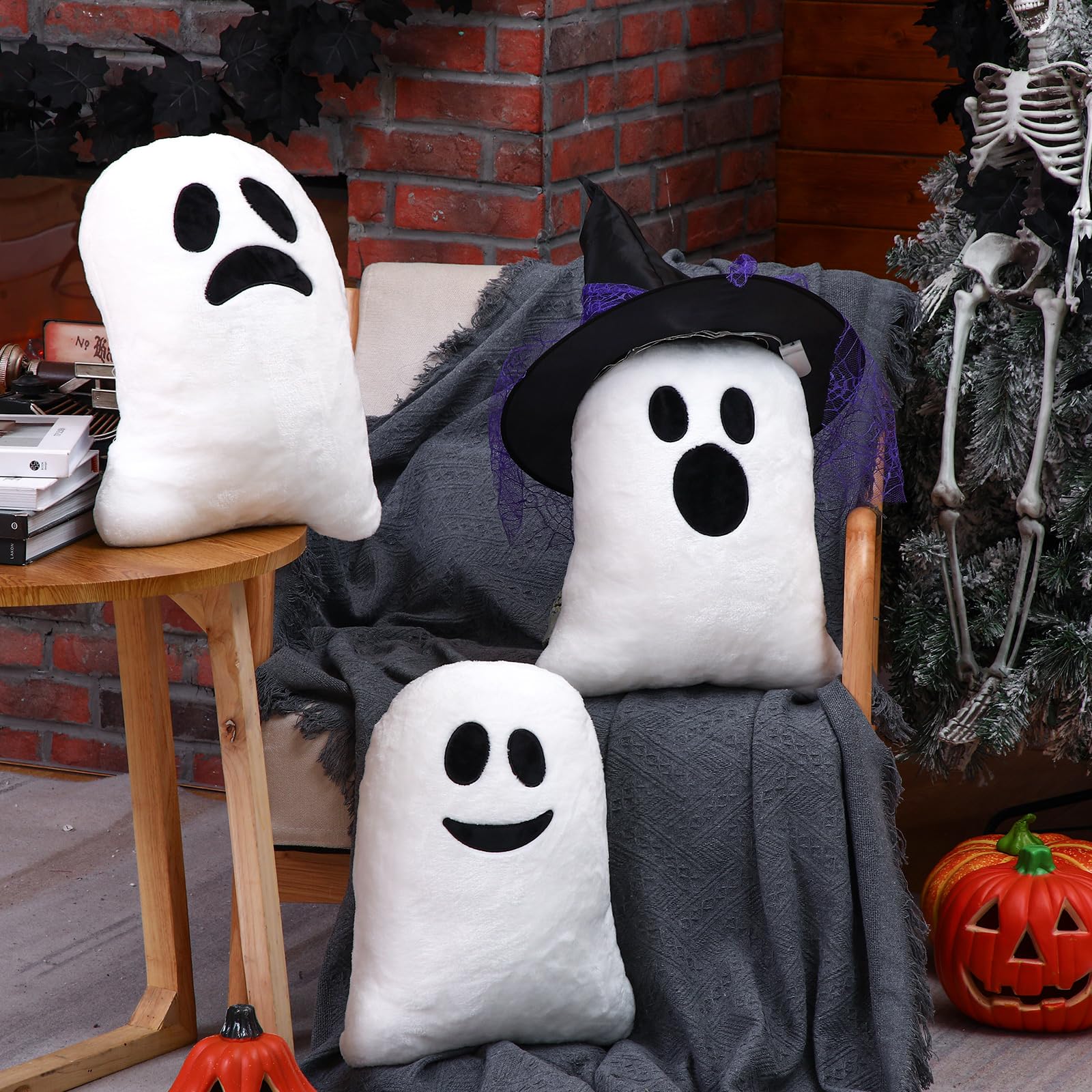 Tradder 3 Pcs Halloween Pillows Cute Ghost Shaped Pillow Halloween Decorative Throw Pillow 15.7'' Stuffed Ghost Fluffy Plush Pillow Soft Cute Throw Pillow for Halloween Home Party Decor Gift (Funny)