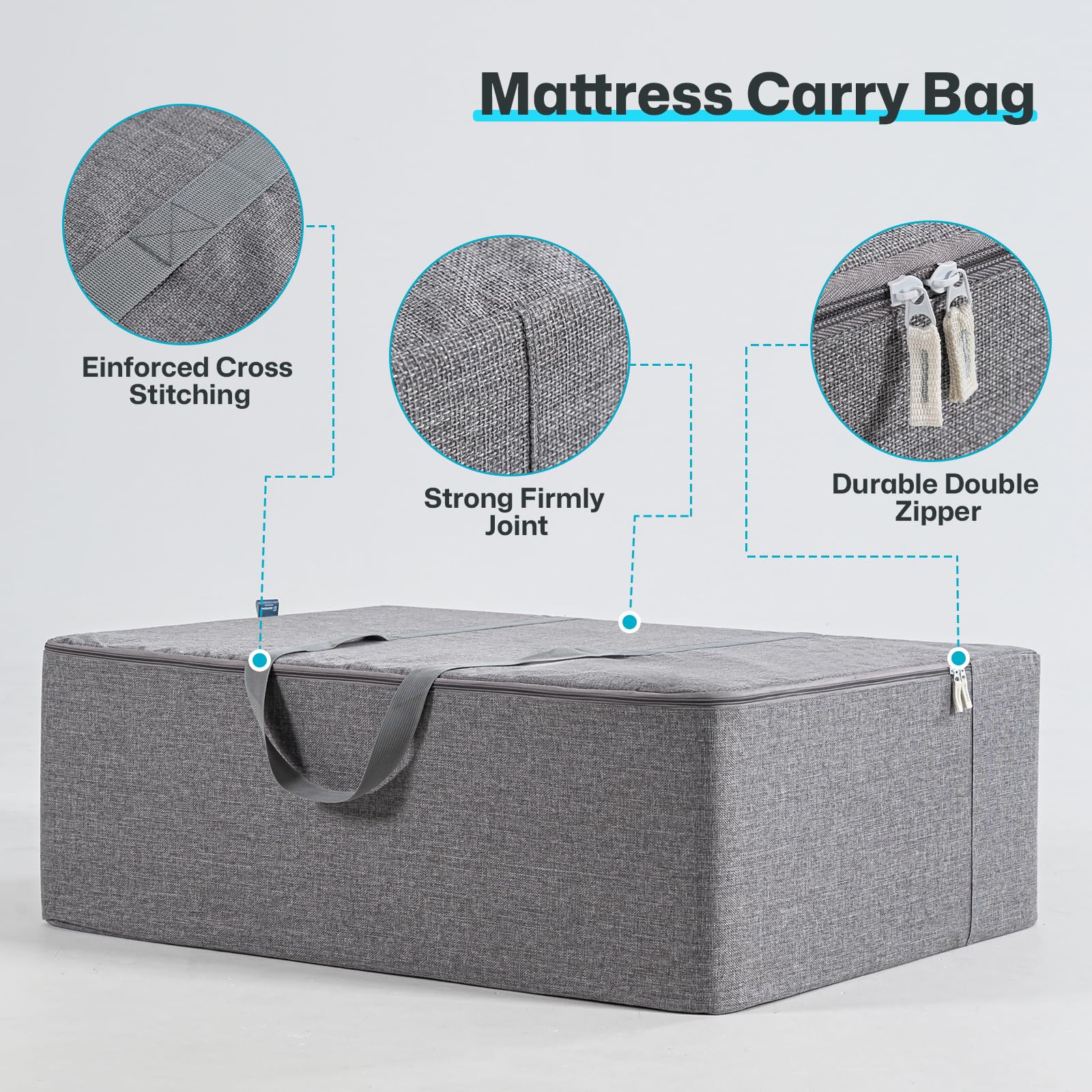 GOHOME Folding Mattress Storage Bag - Trifold Memory Foam Mattress Carry Case, Portable Mattress Sofa Bed Carrying Box for 6" Twin & Twin XL Foldable Floor Mattress, 38.5"x27.5"x19"