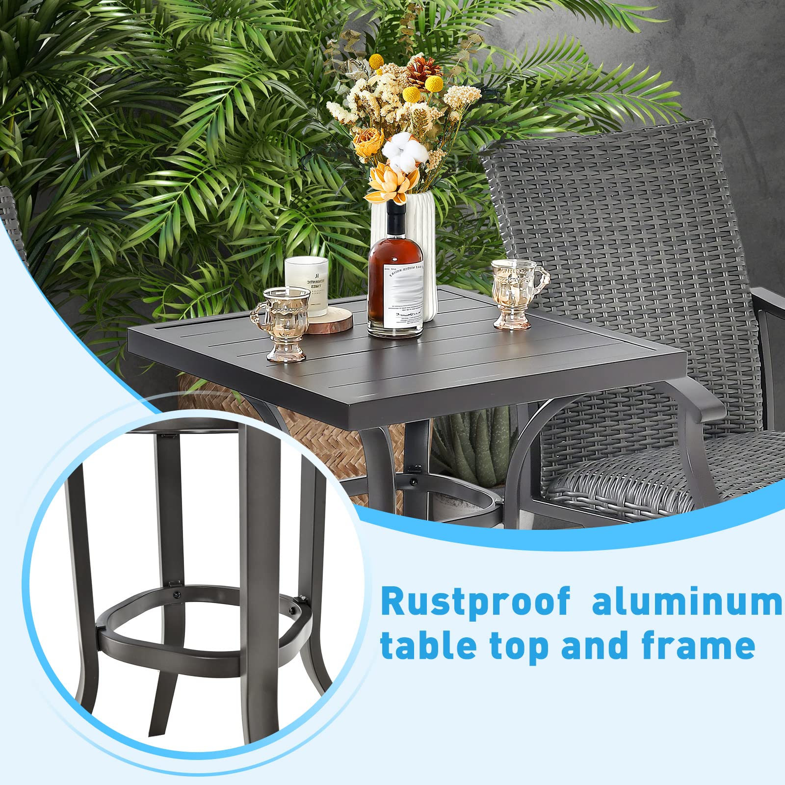 Tangkula Patio Swivel Bar Chairs Set of 2, Aluminum 360° Swiveling Bar Height Chair with 4D Air Fiber Quick Dry Cushion, Elegant PVC Rattan, Patio Bar Stools for Backyard, Poolside, Balcony (Mix Gray)