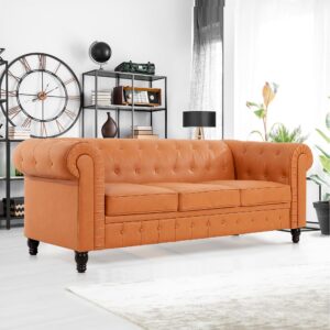 Naomi Home Chesterfield Sofa, Luxurious Comfort for Cozy Living Rooms, Mid-Century Modern Couch, Elegance & Serenity, 3-Seater Sofa Couch for Small Space, Bedroom, Apartment, Caramel, Air Leather