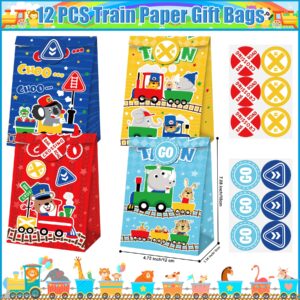 Erweicet Train Party Favors 72PCS Slap Bracelets DIY Stickers Temporary Tattoos Keychains Plastic Straws Gift Bags for Kids Car Theme Birthday Party Baby Shower