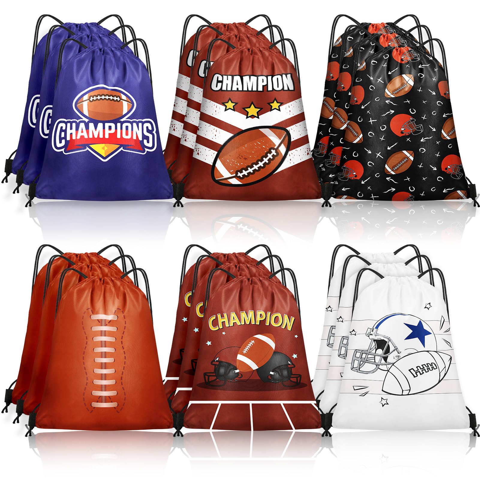 Grneric 18 Pcs Small Basketball Football Baseball Drawstring Bags Bulk Candy Bags Party Goodie Favor Drawstring Gift Bags for Sports Teams (Football)