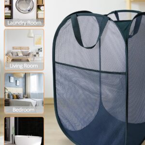 2 Pack Collapsible Laundry Baskets - Foldable Clothes Hampers for Laundry - Sturdy Pop Up Laundry Hampers for Home, Bedroom, Dorm, Kids Room, Travel Navy