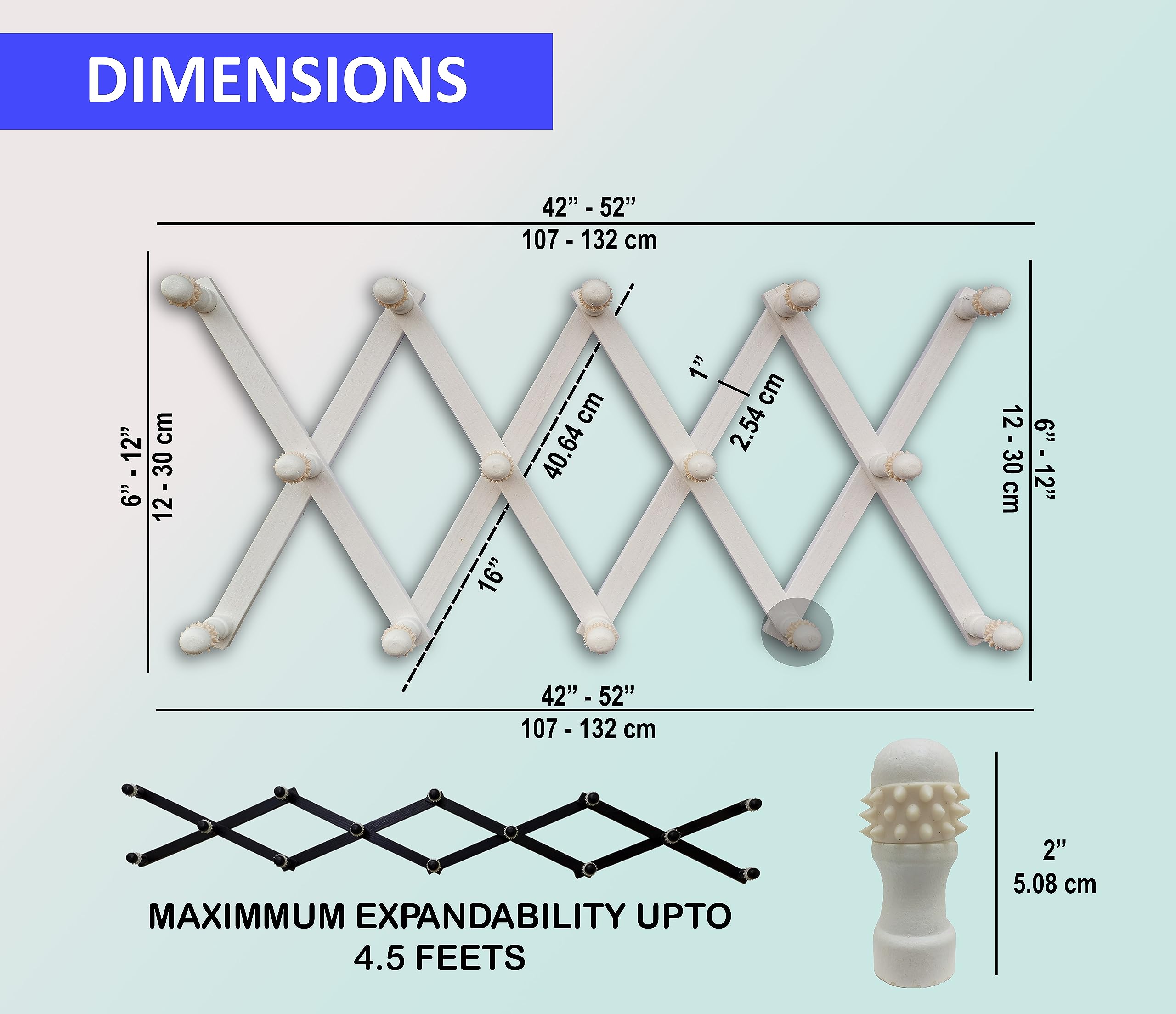 LENOX BOSS Accordion Wall Hanger, Expandable Coat Rack Wall Mounted, Wood Wall Accordion Hook Rack- Accordion Hat Rack for Coffee Mugs, Jackets, Purses, Scarfs, Non-Slip 14 peg Hooks White