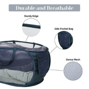 2 Pack Collapsible Laundry Baskets - Foldable Clothes Hampers for Laundry - Sturdy Pop Up Laundry Hampers for Home, Bedroom, Dorm, Kids Room, Travel Navy