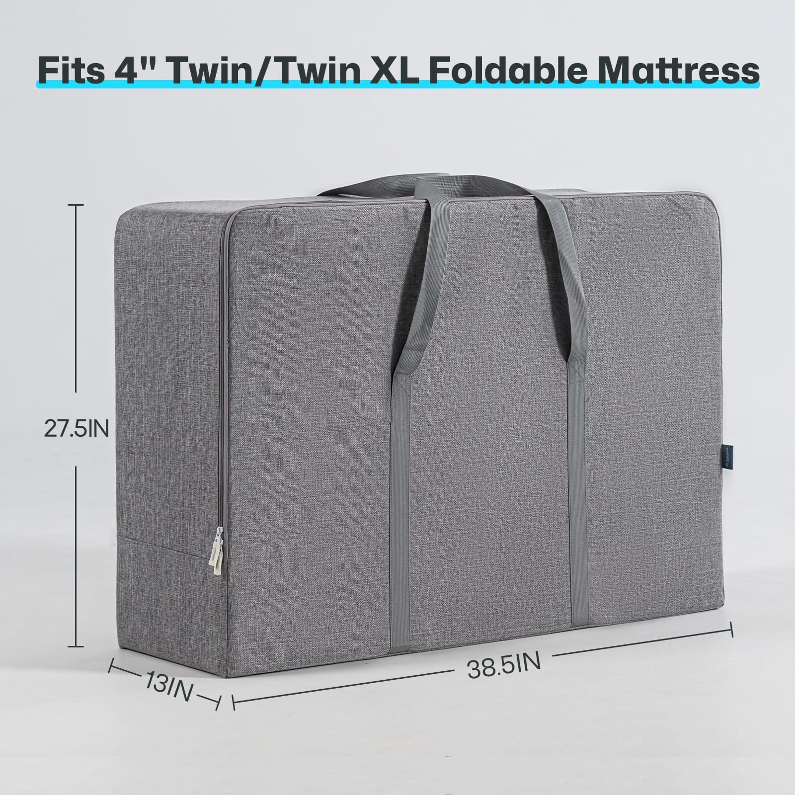 Folding Mattress Storage Bag - Trifold Memory Foam Mattress Carry Case, Portable Mattress Sofa Bed Carrying Box for 4" Twin & Twin XL Foldable Floor Mattress, 38.5"x27.5"x13"