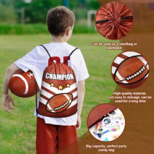 Grneric 18 Pcs Small Basketball Football Baseball Drawstring Bags Bulk Candy Bags Party Goodie Favor Drawstring Gift Bags for Sports Teams (Football)