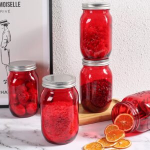 Amzcku 32oz Red Mason Jars with Lids, 6 Pack Wide Mouth Quart Canning Jar, Safe For Storage, Canning, Pickling, Preserving, Fermenting, DIY Crafts & Decor