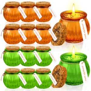 mtlee 12 pcs pumpkin candles bulk fall thanksgiving scented candles pumpkin tealight table centerpieces with signs stickers for thanksgiving fall room home decor