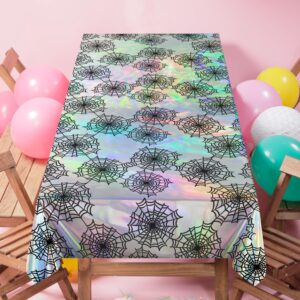 cheerland halloween tablecloth iridescent spiderweb holographic disposable foil table cover for birthday bachelorette halloween party supplies - pack of 2