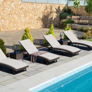 Pamapic Patio Chaise Lounge Set 6 Pieces，Patio Lounge Chair with Adjustable Backrest and Removable Cushion, Outdoor Pool Lounge Chair Set for Patio Poolside Backyard Porch