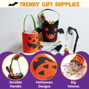 JOYIN 2 PCS Halloween Trick or Treat Bags, 6 X 9 Orange Pumpkin Candy Bucket for Trick or Treating, Black Reusable Bat Goody Tote Bucket, Portable Felt Baskets for Kids Halloween Party Favor Supplies