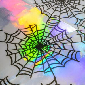 Cheerland Halloween Tablecloth Iridescent Spiderweb Holographic Disposable Foil Table Cover for Birthday Bachelorette Halloween Party Supplies - Pack of 2