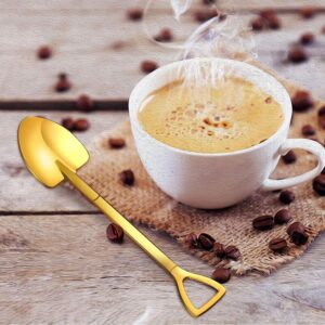 Comicfs 10 Pcs Dessert Spoons 6 Inch Shovel Shape Stainless Steel Spoons Ice Cream Fruit Spoon for Home Kitchen or Restaurant (Gold)