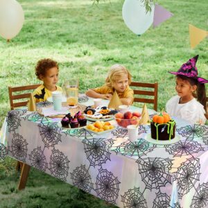 Cheerland Halloween Tablecloth Iridescent Spiderweb Holographic Disposable Foil Table Cover for Birthday Bachelorette Halloween Party Supplies - Pack of 2